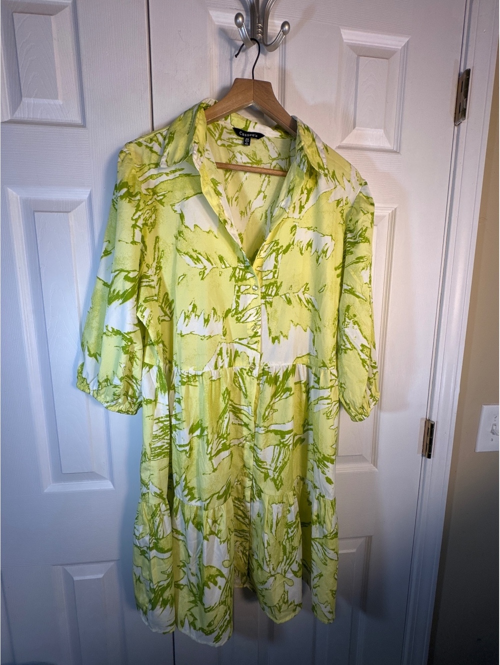 Cassee's Women's 2X Green and White Patterned Polyester Dress